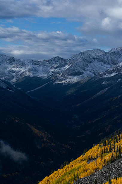 istock Mountain Range with Aspens, Evergreens, and Snowcapped Peaks 2232606292