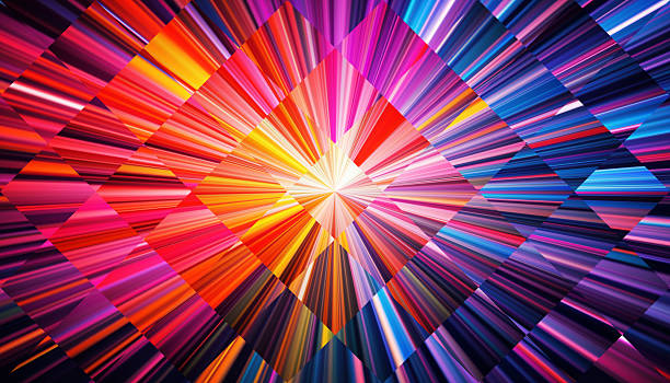 Geometric glowing prism radiating spectrum lines. Colorful dynamic light refracts through structured glass. Colored clean sharp beams extend from the middle in symmetric pattern for creative projects Geometric glowing prism radiating spectrum lines. Colorful dynamic light refracts through structured glass. Colored clean sharp beams extend from the middle in symmetric pattern for creative projects kaleidoscope pattern stock illustrations