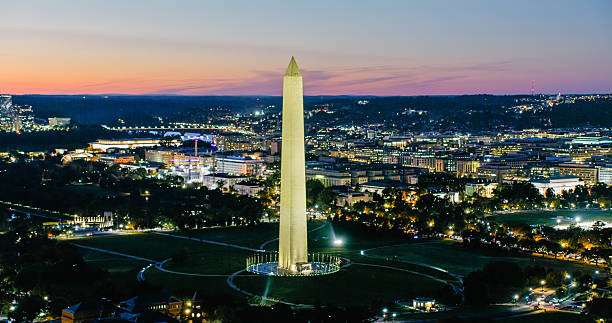 istock Illuminated Washington Monument at Night - Aerial 2232612692