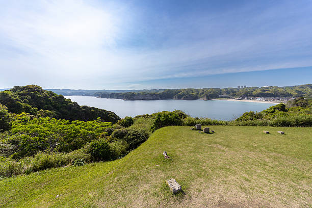 Wide view of empty island and Pacific Ocean