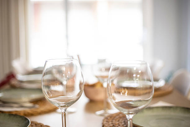 Close up on a table with luxury crockery, no people are visible.