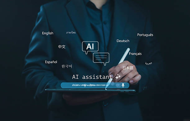 istock AI assistant concept with businessman using digital tablet and stylus, showcasing multilingual translation technology, voice recognition, and artificial intelligence communication support. 2232634357