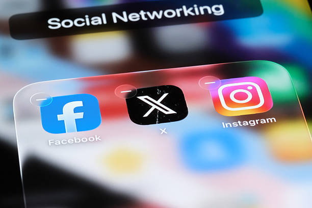 Shanghai,China-August 29th 2025: X twitter, Facebook and Instagram app icons on screen