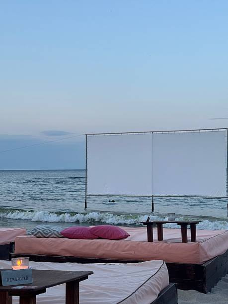 istock Seaside Lounge with Cushions and Sunset Screen by the Beach 2232651794