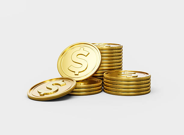 istock 3d Stack Of Golden US Dollar Coins Shiny Rounded Coins Stack On White Background 3d Illustration 2232661699
