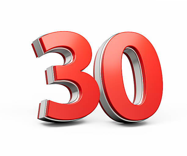 istock Bold Vibrant Red Number Thirty Number 30 With Metallic On White Background 3D Illustration 2232661765