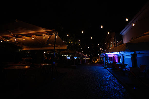 Random crowded in street fair at night