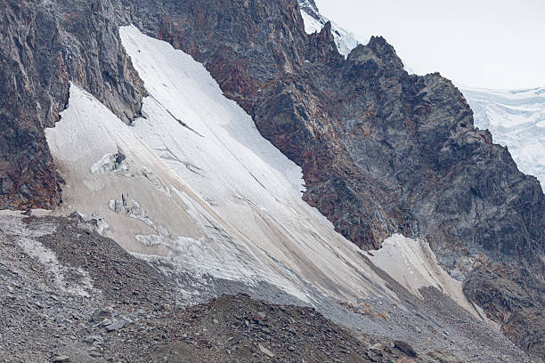 Aiguille du mini views, Glaciers at summer, lot of fog and sediments on them