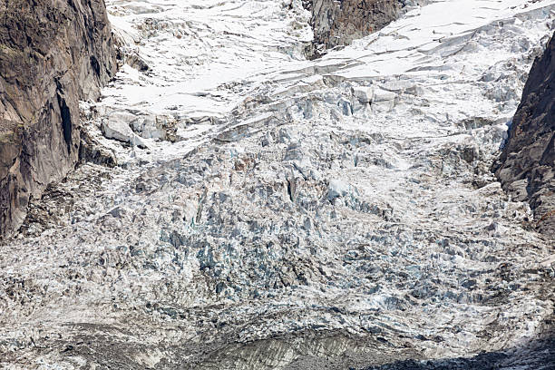 Aiguille du mini views, Glaciers at summer, lot of fog and sediments on them
