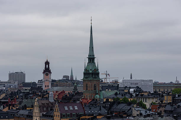 Stockholm, Sweden - June 23, 2025: Building and church tower view in the city.