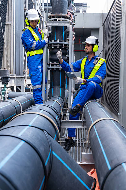 istock Engineers discussing blueprint near industrial pipes 2232697509