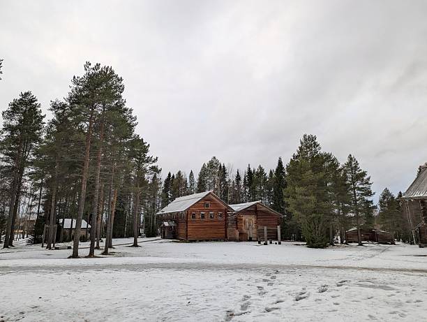 istock Scenic Snowy Landscape with Cozy Cabin and Pine Trees 2232702232