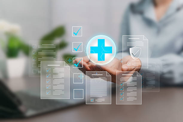 istock Health insurance, comprehensive care and protection through virtual reality technology on the screen, medical treatment system, remote appointment booking, various advice via wireless internet network 2232705577