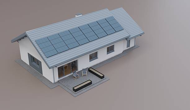 istock Solar cells, house, roof, 3D illustration 2232709727