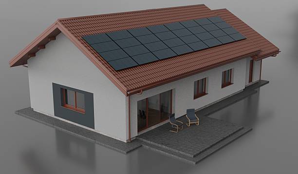 istock Solar cells, house, roof, 3D illustration 2232709756