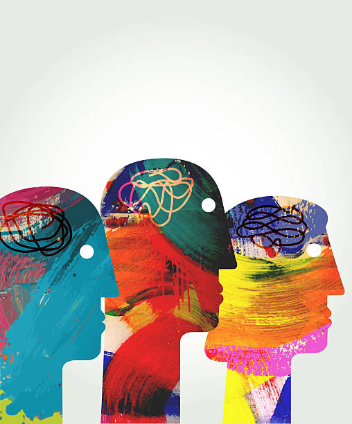 Profile of stylised heads with textured fills. Mental Health, Mental Health Awareness Month, Analysing, Emotional Stress, Illness, World Mental Health Day, Neurodiversity