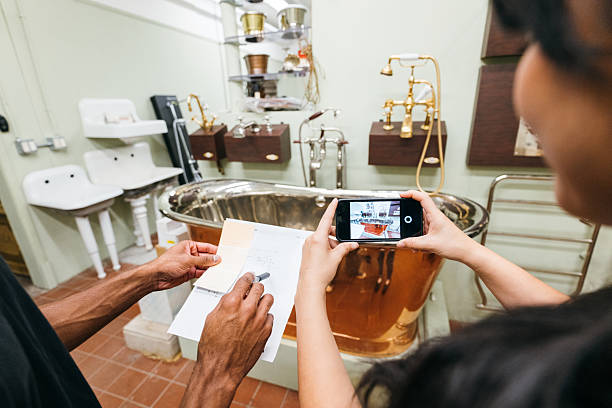 Young couple buying bathroom fixtures together