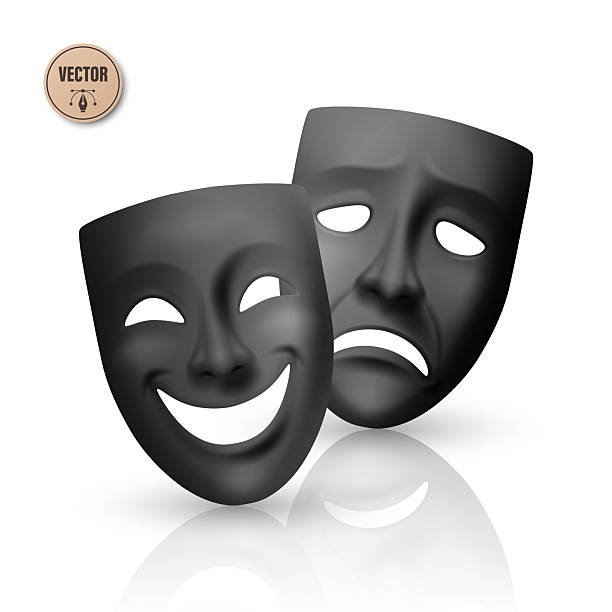 istock Vector Realistic Black Theater Mask Set. Comedy and Tragedy Masks. Classic Theater Mask for Stage Design, Greek Drama, Acting, Performing Arts. Theater Mask, Isolated 2232732923