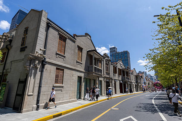 Shanghai, China - August 16, 2025 : General view of the Zhang Yuan in Shanghai, China. Zhang Yuan is the most complete Shikumen heritage building complex in Shanghai.
