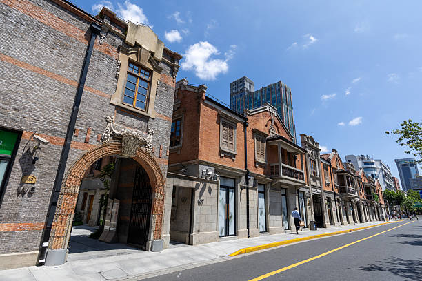 Shanghai, China - August 16, 2025 : General view of the Zhang Yuan in Shanghai, China. Zhang Yuan is the most complete Shikumen heritage building complex in Shanghai.