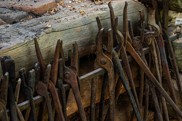 A rack of forging tongs in a Blacksmith's workshop