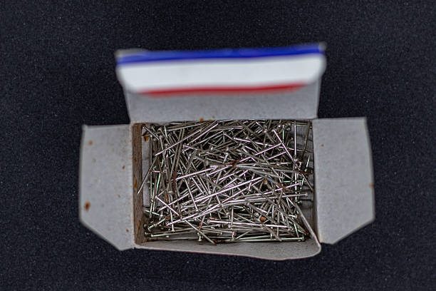 Set of safety pins on white background