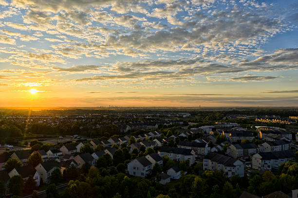 Morning aerial view of a residential area in Ashburn, Virginia.