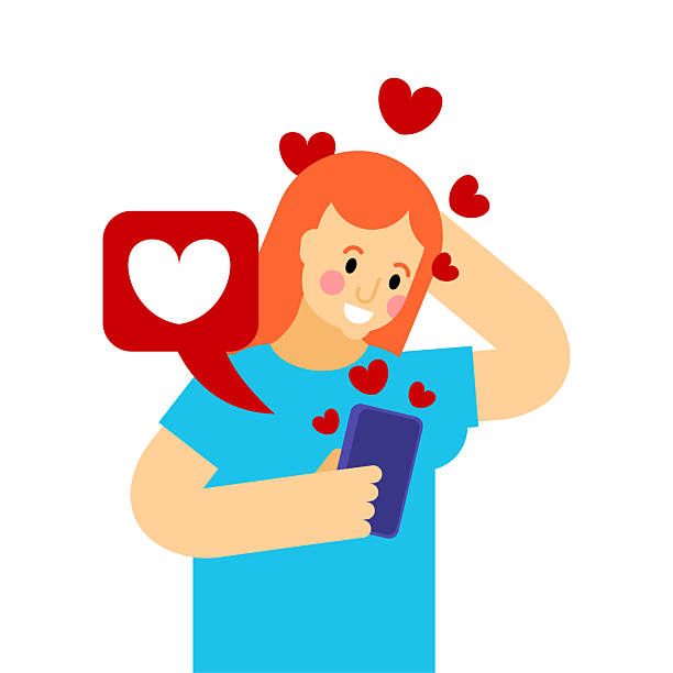istock woman smiles while looking at her phone, surrounded by hearts and like icons. Represents social media engagement, likes, attention, or online dating. Bright and expressive. 2232778839