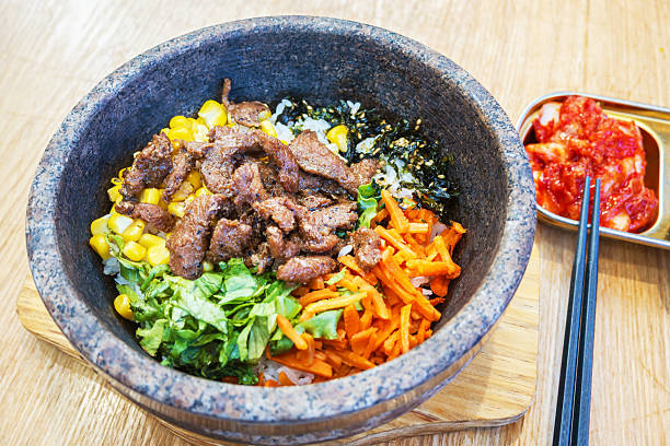 Korean bibimbap in a stone pot
