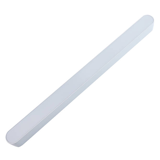 istock White LED linear light isolated on white background, modern ceiling fixture used for stretch ceiling, office, home and commercial interior lighting. 2232801327