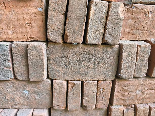 Brick blocks arranged for use in construction.