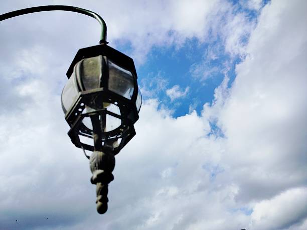 antique street lamp with cloudy sky background
