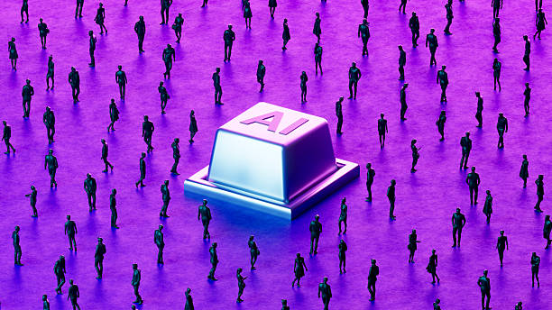 istock An Old AI Computer Key with Business Crowd on Futuristic Neon Background 2232813121