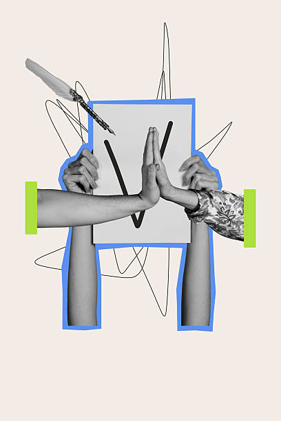 istock Composite artwork 3D photo collage trend of hand hold document feather pen highfive right checkbox accepted candidate verified checklist 2232816177