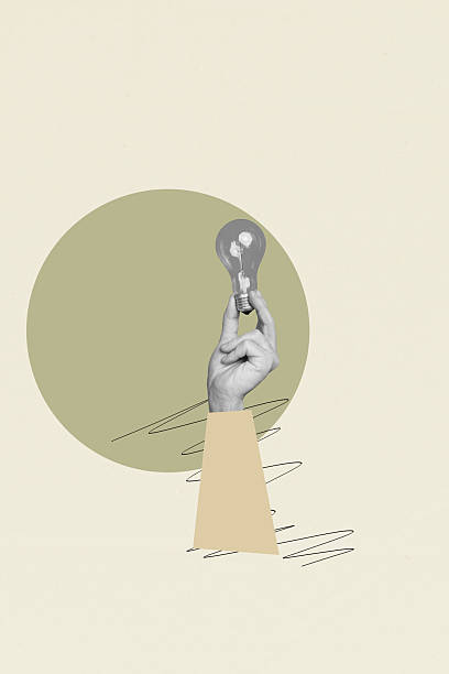 istock Poster graphics collage of hand holding demonstrate light bulb on yellow background 2232816238