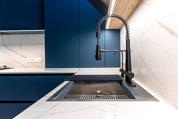 istock Kitchen wash zone. Black faucet. Scandinavian style. 2232818314