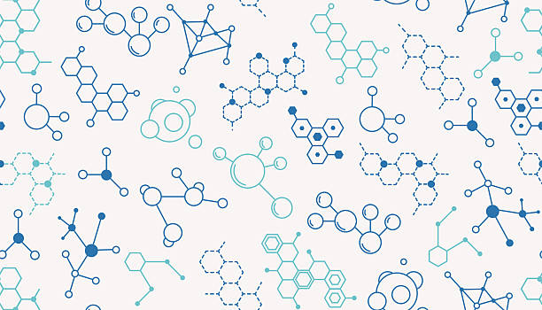 ilustrații de stoc cu model fără sudură cu structuri moleculare cu linii subțiri pe fundal deschis. design abstract modern pentru tehnologie și chimie, medicină și știință, cercetare și inovare, proiecte web și digitale. - chimic
