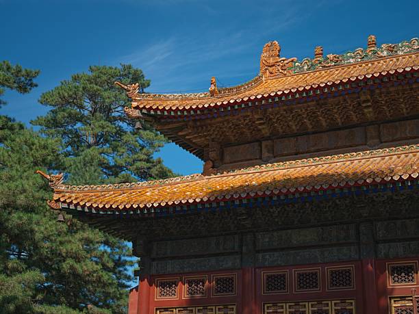 View of the Forbidden city, with tourists queueing. Beijing, China.