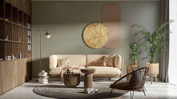 istock Large luxury modern bright interiors Living room mockup illustration 3D rendering image 2232842939