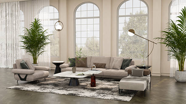 istock Large luxury modern bright interiors Living room mockup illustration 3D rendering image 2232842945