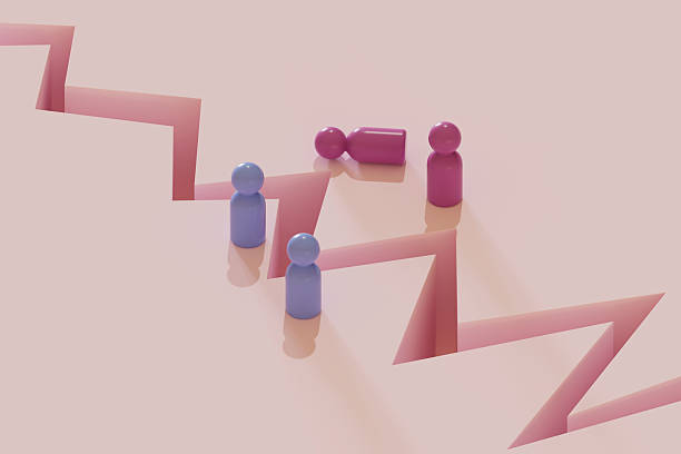 istock Cracked Path Between Colorful Pawn Groups, Business Conflict and Division Concept 2232857604