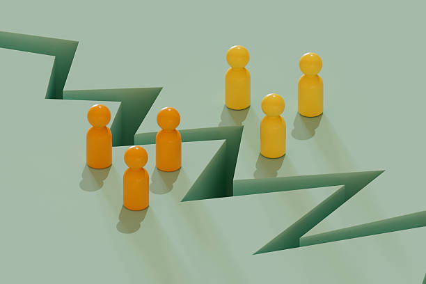 istock Cracked Path Between Colorful Pawn Groups, Business Conflict and Division Concept 2232857621