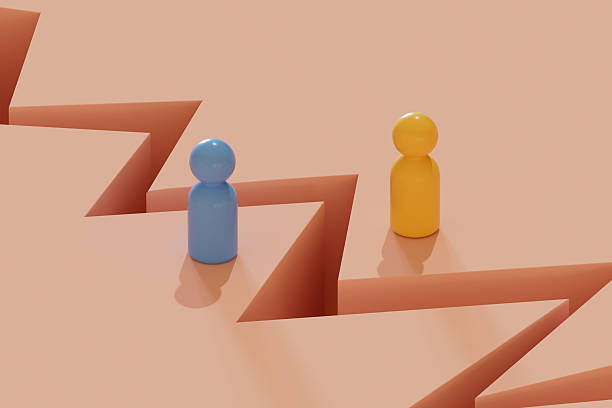 Cracked Path Between Colorful Pawns, Business Conflict and Division Concept