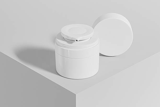 istock White Cosmetic bottle mockup, short acrylic airless pump cream container, luxury cylindrical lotion bottle, opaque white acrylic skincare Packaging with pump dispenser, plastic cream jar vacuum bottle 2232861030