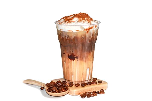 istock Ice mocha coffee serving on wooden plates in white background. 2232862540