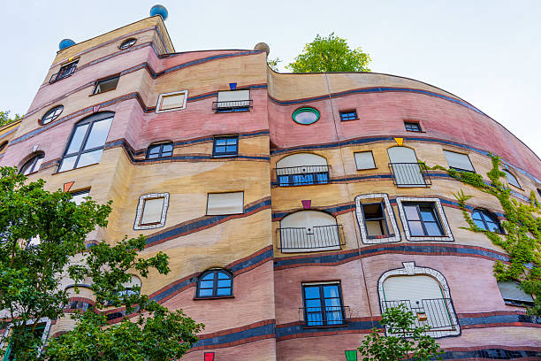 Hundertwasser House, a natural apartment block with a forested roof in Wien (Vienna), Austria
