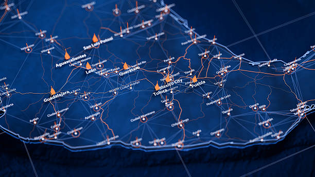 istock Toluca map big data visualization. Futuristic map infographic of city in Mexico. Visual map data complexity in modern blue and orange colors 2232872822