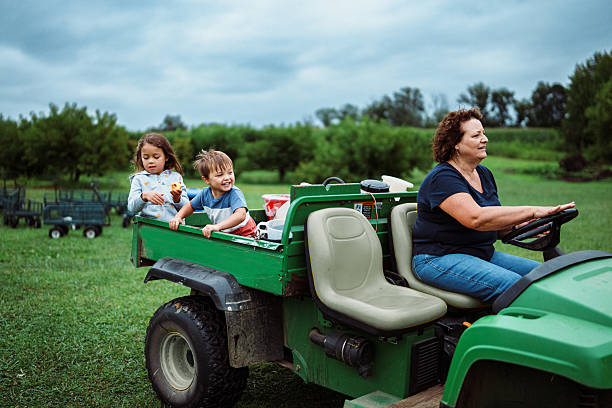 istock Joyful young boy riding in utility vehicle on farm 2232876086