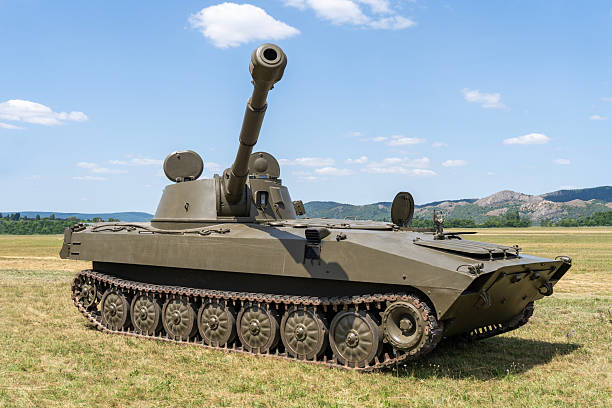 istock Russian self propelled howitzer on tracked chassis in open field 2232886942
