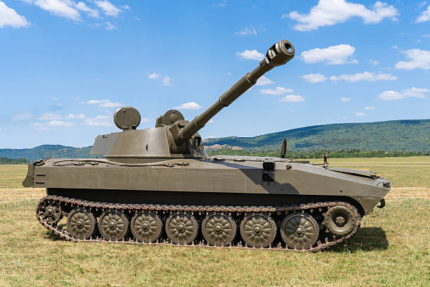 istock Russian self propelled howitzer on tracked chassis in open field 2232886964